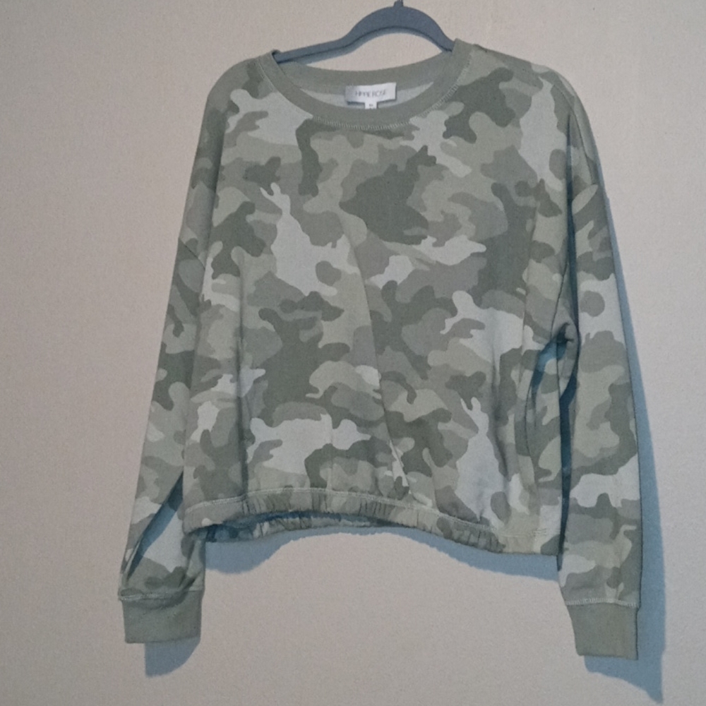 Hippie Rose Camo Pullover Crop Sweater